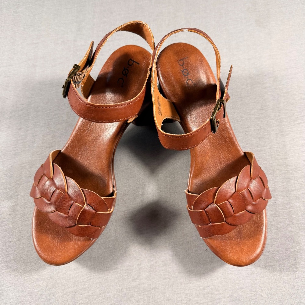 b.o.c. Born Concept Brown Braided Platform Sandals Block Heel Clogs 9M